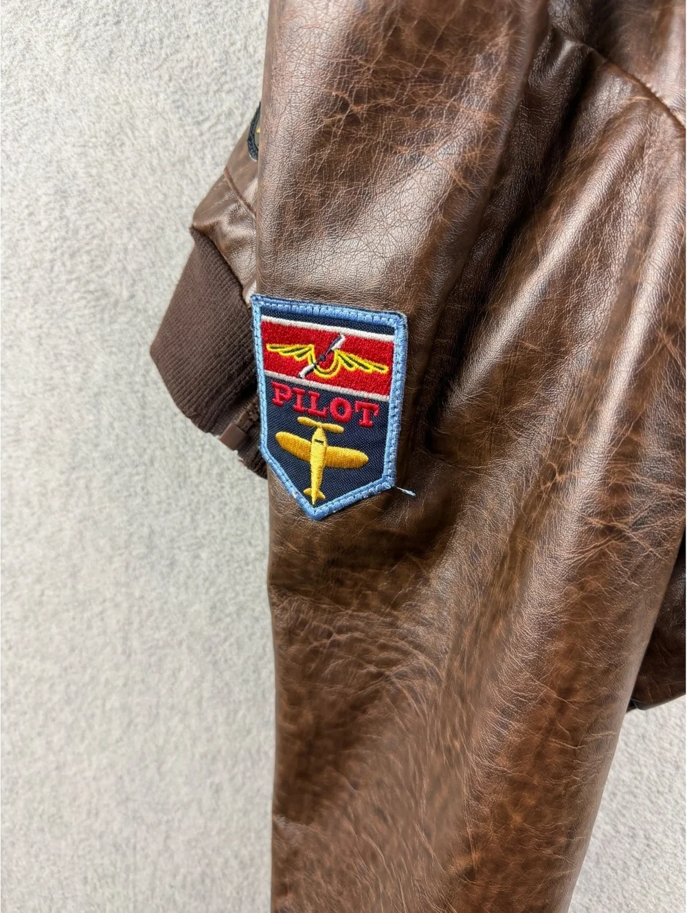 Authentic Kids Aviator Bomber Jacket Size 7 Brown Faux Leather Sherpa